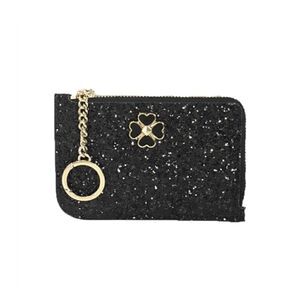 Kate Spade Odette Black Glitter L Zip Card Case Holder NWT